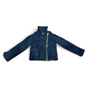 Joe Fresh Girls Moto Jacket XZ 4/5 Blue Faux Suede Side Zip Up Collared Lined